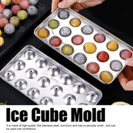 HAOHIZE Stainless Steel Ice Cube Tray, Ice Cube Tray with 18 Slots, Ice Preparation Tool with Lid, Cooling Ball, Metal Ice Cube Tray for Wine, Drinks, Bar