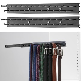 Blulu 2 Pcs 13.8'' Sliding Tie Rack Hangers for Closet, 25(Total 50) Tie Pull Out Wall Mounted Extending Sturdy Metal Belt Organizer Holder for Men Belt Storage, Black