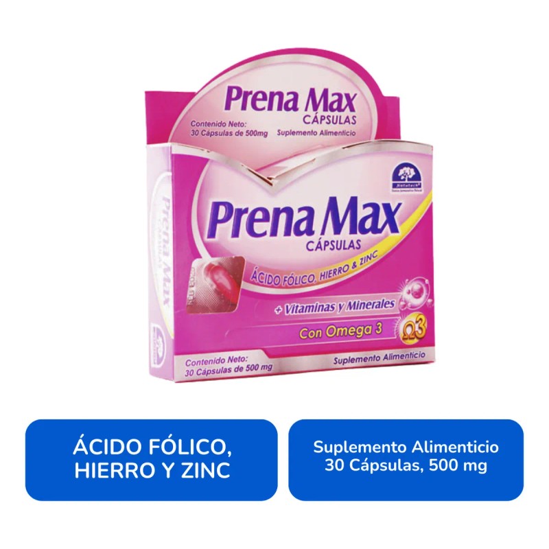 Prena Max Cápsulas C/30 Ácido Fólico, Hierro, Omega & Zinc