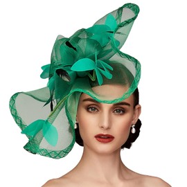 TS Fascinators for Women with Mesh Feather Hair Clip Tea Party Cocktail Special Occasion(Green)