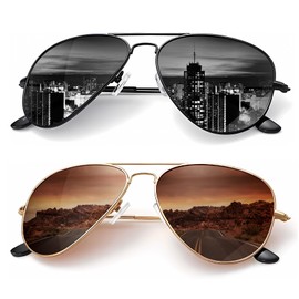KALIYADI Classic Aviator Sunglasses for Men Women Driving Sun glasses Polarized Lens UV Blocking (2 Pack) 62mm