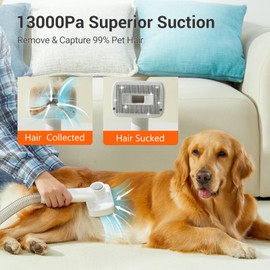 uwant Pet Hair Vacuum & Grooming Kit - 13000 Pa Strong Suction, Large Capacity, Whisper-Quiet Operation with 6 Grooming Tools, Ideal for Shedding