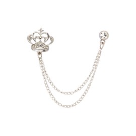 Knighthood Brooch Lapel Pin for Men Elegant Silver Crown with Crystal Detailing Hanging Chain Metal Lapel Pin Badge Coat Suit Wedding Gift Party Shirt Collar Accessories