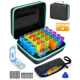 Pastillero Mensual Para 3 Veces Al Día, Con Carcasa Rígida Portátil, Cortador De Pastillas, Caja Para 31 Días, Pinza De Apertura De Plástico, Pegatinas Mensuales Y Semanales, Gestión Cómoda De