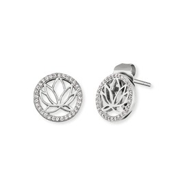 Engelsrufer ERE-Lotus-ZI-ST Women's Stud Earrings with Lotus Flower Motif and 64 White Zirconia Stones Decorated in Sterling Silver Diameter: 1.1 cm, Silver Cubic Zirconia, Cubic Zirconia
