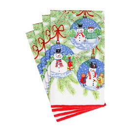Caspari Snowman Ornaments Guest Towel Napkins - 15 Per Package, 2 Packs