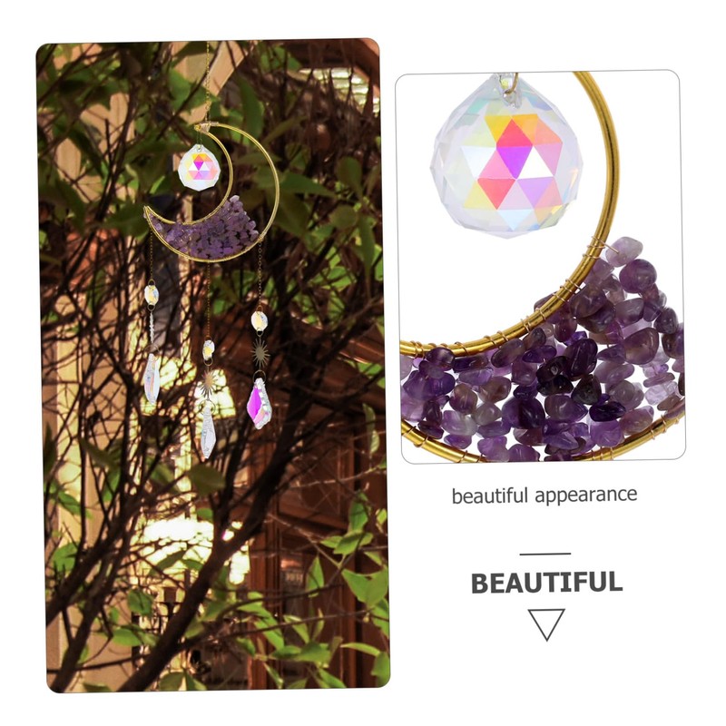 KONTONTY Crystal Rainbow Moon Shaped Stones Sun Catcher Wind Chime