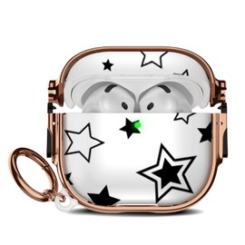 Maxjoy for Cute AirPods 4 Case 2024 with Safety Lock,Compatible Black Five Pointed Star AirPod 4th Generation Case for Women Girly with Keychain-Transparent