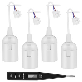AUAUY AUAUY Pack of 4 E27 lamp holders with cable, construction socket, E27 renovation socket, construction site socket, E27 + VDE voltage tester, E27 lamp holder with plug-in terminal, E27 replacement construction lamp holder, white?
