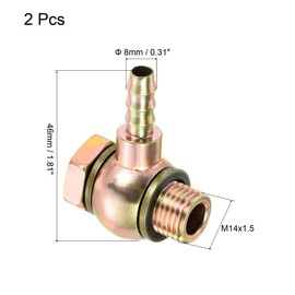 PATIKIL Hose Barb Fitting Elbow 8mm Barbed M14x1.5 Male Thread, 2 Pack Carbon Steel Pipe Adapters Connectors for Air Water Fuel Oil, Gold