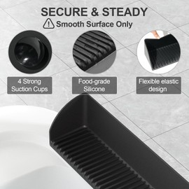 Bathtub Splash Guard for Tub - Silicone Tub Water Splash Guard with 4 Suction Cups, Bath Toy Tray Holder, Tub Shelf for Kids, Bathroom Accessories for Children, Toddler & Baby Bath, 1Pack, Black