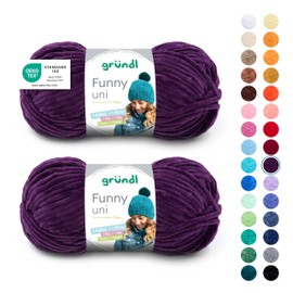 Gründl Funny Plain Soft Chneille Yarn for Knitting and Crocheting 100% Polyester 2 Balls (100 g/120 m, Needle Size: 5-6), Aubergine