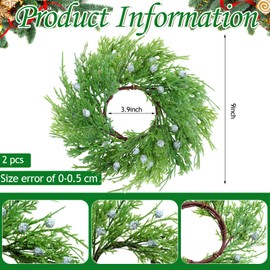 Knitgrip 2 Pcs Christmas Juniper Candle Rings Wreath Artificial Cedar and Berry Candlerings for Pillar Candles 3.9 Inch Candleholder for Christmas Table Centerpiece Home Decor