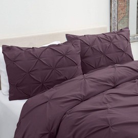3 Piece Vintage Style Eggplant Purple Duvet Cover Full Size, Beautiful Textured Ruched Pinch Pleated Pintuck Pattern Luxurious Shabby Chic Bedding, Hypoallergenic Silky Soft Feel Microfiber bedding