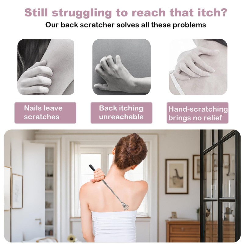 Fenikle Back Scratcher, Telescoping Back Massager with 4Pcs Different Detachable