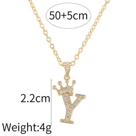 Letter A-Z Pendant Necklace Crown Letter Pendant Charming Initials Chain Necklace, Inlaid Crystal Letter Necklace, Metal Crystal, metal