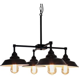 PUZHI HOME Kitchen Island Light Black Pendant Lighting Fixture 4 Lights, Modern Farmhouse Chandelier Industrial Metal Ceiling Hanging Lamp for Dining Room Hallway Pool Table