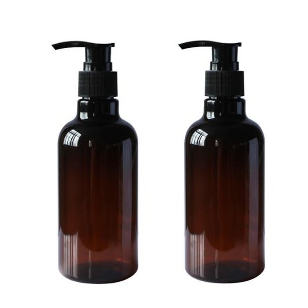 2PCS 250ML 8OZ Amber Empty PET Plastic Pump Bottles Refillable Dispensing Containers for Body Wash Hair Gel Liquid DIY Lotion's and Massage Oil's