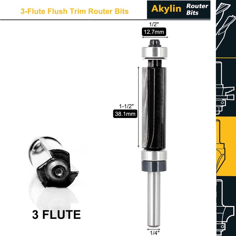 Akylin Flush Trim Router Bits 1/4 Inch Shank - Top