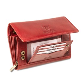MATADOR Prag Women's Large Leather Wallet with Elegant Gift Packaging Luxury RFID Purse Women's Large Purse Many Compartments Elegant Women's Leather Wallet Large Large, red, Classic