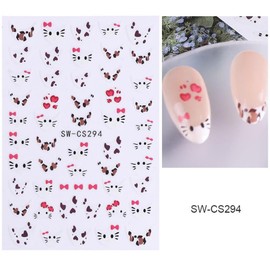 4 Sheets Cartoon Nail Stickers for Nail Art 3D Self-Adhesive Cute Pink Fox Nail Designs Colorful Flower Leaf Nail Decals Floral 5D Embossed Animal Cat Nails Supplies for Women Holiday DIY Manicure