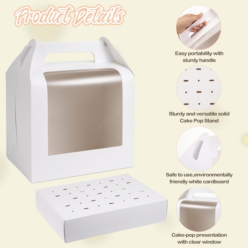 BOHUIZ 12Pcs Portable Cake Pop Holder Boxes, White Candy Boxes
