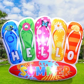 PullCrease 4.92 ft Summer Inflatable Flip Flop with Surfboard Decorations LED Blow up Inflatable Slippers Outdoor Decor for Summer Hawaiian Beach Surfing Party Yard Lawn Supplies ()