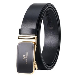 ROYAL BAGGER Men's Genuine Leather Ratchet Belt for Dress & Casual Wear, Trim-to-Fit Design, Elegant Gift Box 01 (WB01-Black,31.49'' to 34.25'' Waist Adjustable)