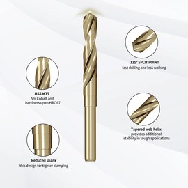 Meccion Cobalt Drill Bit 35/64 Inch High Speed Steel M35 Reduced Shank Twist Drill Bit for Metal, Cast Iron, Stainless Steel, Alloy, Non-Ferrous Etc.