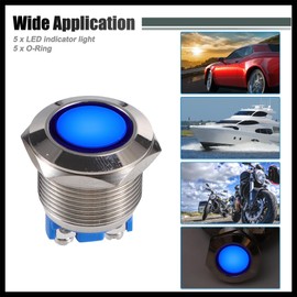 Hihaha 5 Pcs LED Indicator Light 19mm 12V AC DC Metal Shell Waterproof Pilot Dash Signal Lamp for Car Truck Boat Interior Blue Durable Material