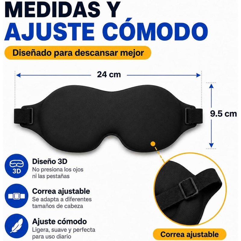 2 Pieza Antifaz para Dormir y 2 Pares Tapones Auditivos