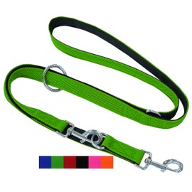 DEY - Premium Air Mesh Dog Lead 2 m | 3-Way Adjustable | for Small, Medium and Large Dogs | Many Colours | Double Lead for Dog/Cat | Recall Lead | Lead Lead | Puppy Lead | Green, S