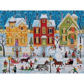 Bits and Pieces – 1000 Piece Jigsaw Puzzle for Adults – After The Snow Has Fallen - Winter Holiday Town Horse Sleigh Children Snowmen Season Jigsaw Puzzle by Artist Joseph Holodook