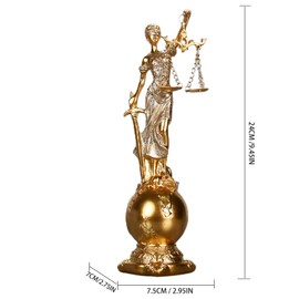 KalyZ@rts Lady Justice Statue on Globe 9.4 inches - Resin Craft Sculpture with Sword & Scales, Lawyer Office Decor, Law Student Gift, Bookshelf Ornament for Home & Workplace（Symbol of Fairness）