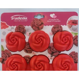 Trudeau Structure Silicone Red Cupcake Pan Mold Flowers Rose Buds BPA Free