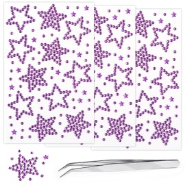 Star Gem Stickers Jewels for Crafts - Self Adhesive Rhinestone Jewel Stickers, Stick on Gems Rhinestones for Crafts, Acrylic Bling Heart Star Stickers, Craft Supplies 3 Sheets (Purple_Star)
