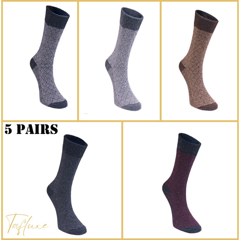 Tafluxe 5 Pairs Lambswool Thermal Socks for Men - Soft,