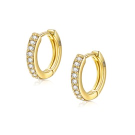 Silver Hoop Earrings for Women, 925 Sterling Silver Hoop Earrings with Cubic Zirconia, Yellow Gold/White Gold/Rose Gold/Gold-Plated Gun Black Sleeper Cartilage Hoop Earrings (8/10/12 mm), Cubic