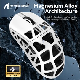 ATTACK SHARK R3 Magnesium Alloy Wireless Gaming Mouse, BT/2.4Ghz/Wired 46g Superlight Computer Mouse,Wireless 8K Mouse, PixArt PAW3395 26K DPI Optical Sensor Programmable Mice for Win/Mac(White)