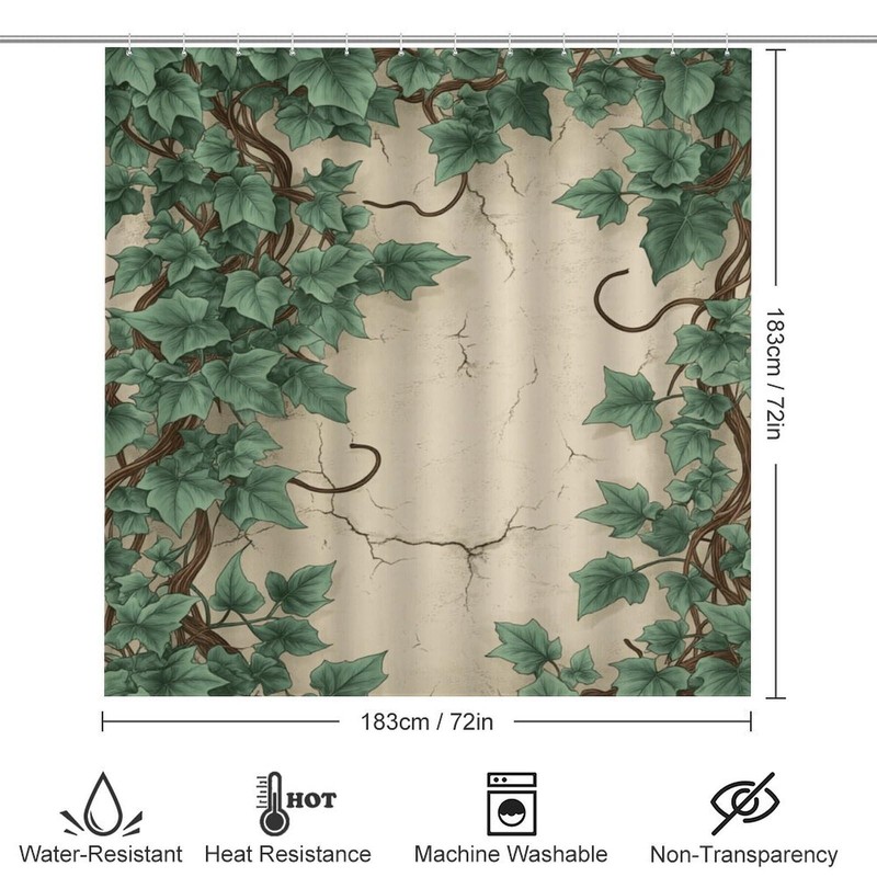 4Pcs Nature Ivy Vine Leaf Wall Shower Curtain 72W X