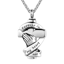 LuxglitterLin Praying Hands Urn Necklaces for Aunt Ashes Crucifix Cremation Keepsake Memorial Pendant Jewelry Forever in My Heart