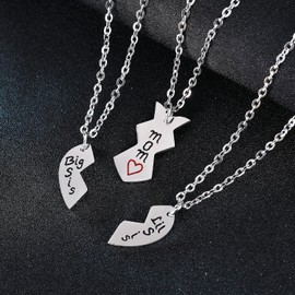 BESPMOSP 3PCs Mom Lil Sis Big Sis Necklace Mom Gifts Mommy MaMa Necklace Mother Necklace Mothers Day Christmas Birthday Gifts from Daughter Necklace Set Big Sis Lil Sis Mom Jewelry Present