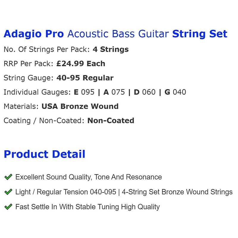 Adagio Professional Acoustic Bass Guitar String Set 40-95 Light