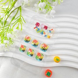 Summer Press on Toenails Short Square Fake Toenails with Coconut Palm Designs Beach Toe Nails Press ons Glossy Glue on Toe Nails Colorful Acrylic Nails Cute Stick on Nails for Women 24Pcs