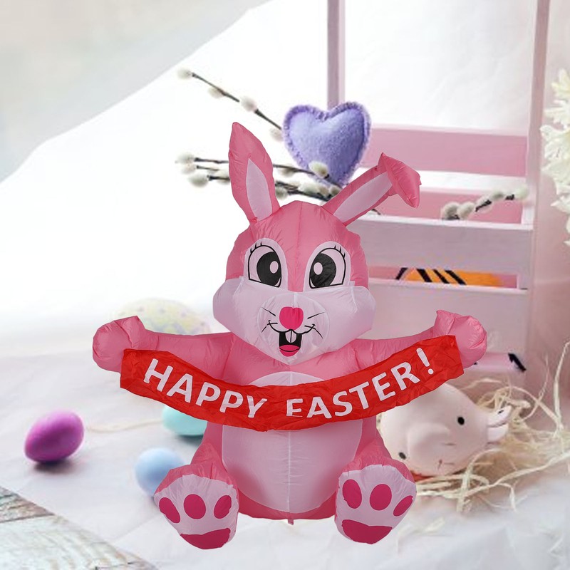4.9ft Easter Inflatable Bunny Happy Easter Bunny Decoration Outdoor Blow