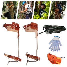 WANLECY Tree Climbing Spike Set, Double Teeth Stainless-Steel Tree Climbing Gear with Adjustable Safety Straps Belt and Ankle Straps for Tree Work