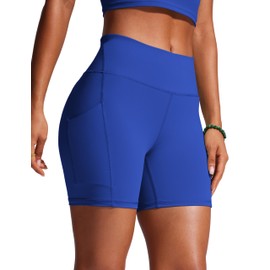 CRZ YOGA Womens 6'' Swim Board Shorts High Waisted Quick Dry Bathing Bottoms Swimsuit Trunks with Liner and Pockets Waves Blue Small