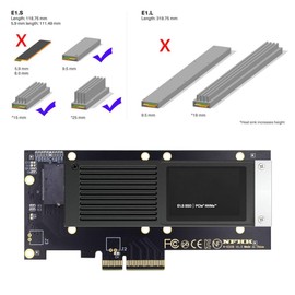 chenyang NVMe Ruler EDSFF SSD to PCI-E 4.0 X4 Host Adapter for 9.5mm 15mm 25mm 1U GEN-Z E1.S SSD with Heat Sink