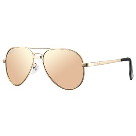 Pro Acme Kids Aviator Sunglasses for Boys Girls, Polarized Small Face for Youth Juniors Age 3-18, with Two Sizes 50MM 52MM (Gold Frame/Pink Mirrored Lens)