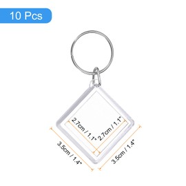 uxcell 10 Pcs Photo Frame Keyring, Acrylic Picture Keychains Clear Photo Insert Keychain 1.4 x 1.4 Inch Rhombus Blank Photo Keychains for Photo Display Supplies, Transparent